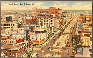 New Orleans Louisiana Canal Street 1947 detaillierte Straßenansicht Leinen Postkarte - Bild 1 von 2