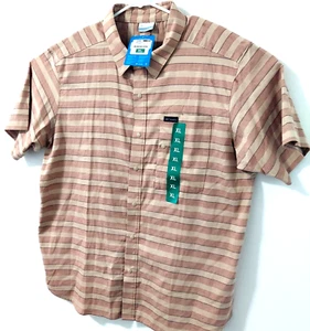 Columbia Shirt Button Down XL Brown Red Color Striped Snap Pockets NWT - Picture 1 of 17