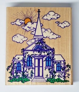 Inkadinkado Church Large (4.0" x 3.5") Rubber Stamp Sunshine Wedding Clouds 4081 - Picture 1 of 7
