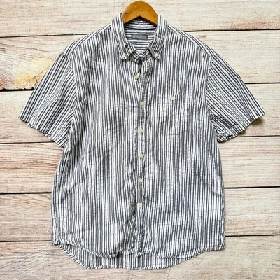 Vintage Michael Bastian Cotton Short Sleeve Button Down Shirt Blue Stripe L - Image 1 of 4