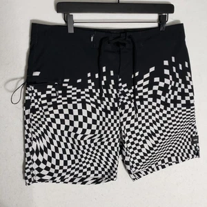 Vans Board Shorts Mens 34 Black White Checkered Optical Illusion Swim Trunks - Picture 1 of 13