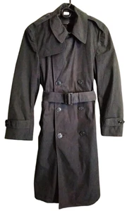 NWT men's unbranded Vintage double breasted black Trench coat size 36 NO Lining - Picture 1 of 5