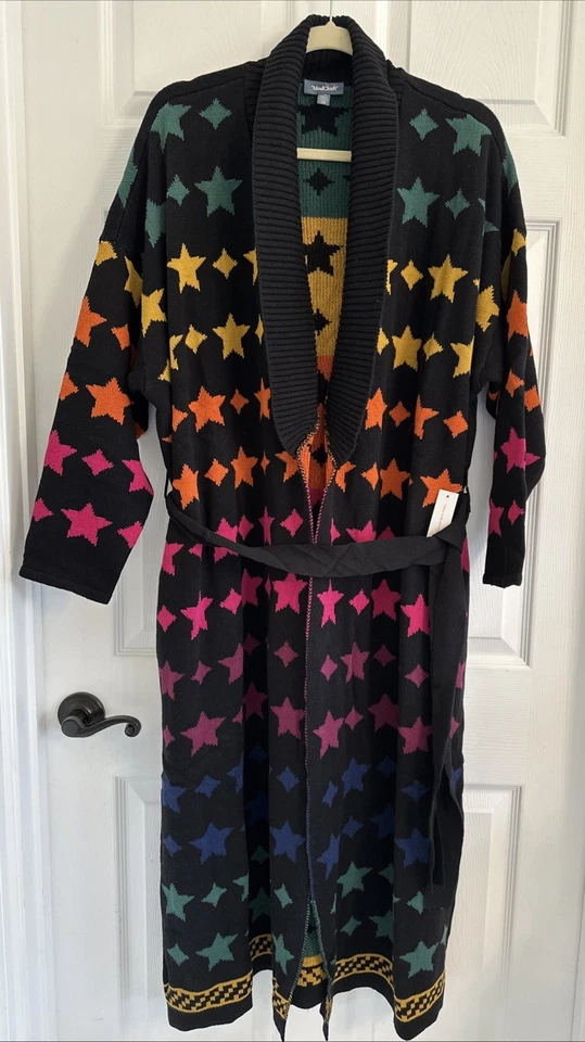 Modcloth Duster Cardigan Sweater Knit Open Belted LGBTQ+ Rainbow Star 1X NWT - Image 1 of 4