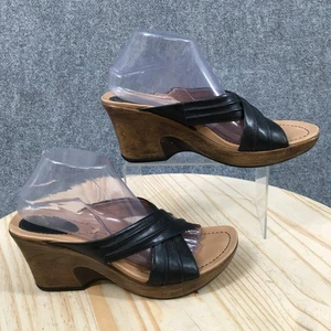 Dansko Sandals Womens 41 Slide Black Leather Cross Strap Slip On Block Heels - Picture 1 of 17