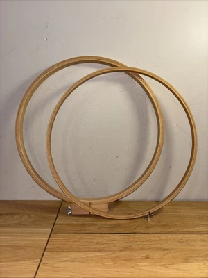 2 Vtg Round Wooden Quilting Embroidery Hand Sewing Hoops 14"   Wing Nut - Image 1 of 4