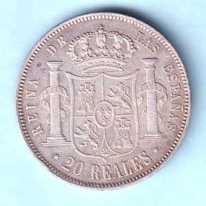 Spain. 1857 20 Reales.. 6 Point Star - Madrid Mint.. gVF - Trace Lustre - Picture 1 of 2