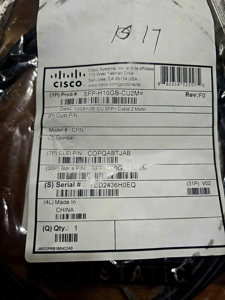 Cisco SFP+ Copper Twinax Cable - Twinaxial 2 m brown for Catalyst 2960, 2960-24, 2960-48, 2960G-24, 2960G-48, 2960S-24, 2960S-48