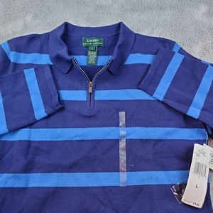 VTG Ralph Lauren Polo Womens Sz L Blue Striped 1/4 Zip Pullover Long Sleeve LRL - Picture 1 of 8