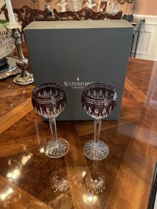 Waterford Crystal 2 Clarendon Amethyst Purple Wine Hocks 8” With Box - Picture 1 of 4