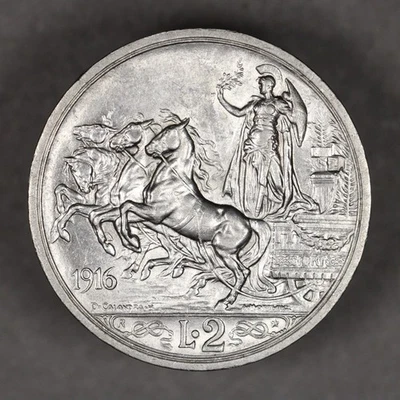 1916 Italy Silver 2 Lire Lustrous - Image 1 of 2