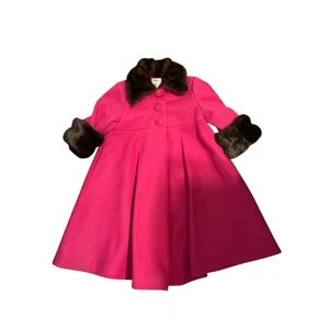 Vintage Neiman Marcus Helena Fuchsia Pink Wool Coat 4T Girls Faux Fur USA Made - Picture 1 of 13