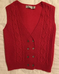 Chaleco Suéter Rojo Vintage Talbots Petites Talla S 100% Lana Shetland Granny Core - Imagen 1 de 10