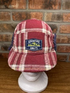 Jugend 5 Panel rot kariert Besuch Nationalparks Abenteuer wartet Winter Ohrenklappe Mütze - Bild 1 von 7