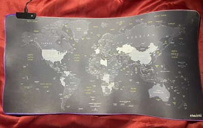 RGB LED Extra Large Soft Gaming Mouse Pad Extended Glowing World Map 31.5x12'' - Image 1 of 4