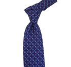 $260 NWT Leonard Navy w Blue & White Logo Print Silk Neck Tie Made in Italy
