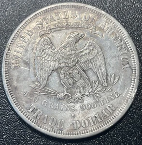 1877-S San Francisco Trade Silver Dollar Very Fine Details Strong XF Reverse - Picture 1 of 2