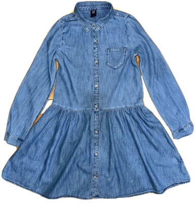 GAP Girls Blue Chambray Denim Medium Wash Long Sleeve Dress Size Large 10/11 - Image 1 of 4