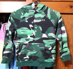 Under Armour UA Rival Fleece Green Camo Hoodie Boys Youth Small YS - Picture 1 of 4