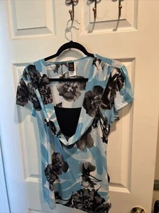 Wrapper Blouse / XL / Can Be Worn Belted Or Without Belt / Stretch / Floral - Picture 1 of 7