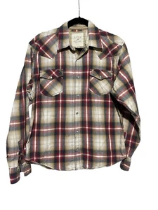 Ditch Plains Men's Button Up Shirt Western Pearl Snap Red Beige Size Medium - Picture 1 of 6