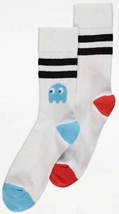 Nuevos calcetines deportivos al tobillo PAC-MAN Ghost blancos a rayas en contraste. Reino Unido Talla 6-12 - Imagen 1 de 2