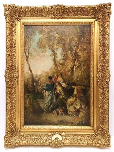 LISTED AMERICAN F BALLARD WILLIAMS SIGNED O/C 'IDLE HOURS' DEEPLY CARVED FRAME - Picture 1 of 10