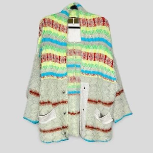 Free People Fair Weather Fuzzy Cardigan Pullover Oversized Boho Druckknopf Gr. XS - Bild 1 von 5