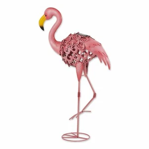 Gorgeous Iron Plastic Whimsy Leaning Solar Pink Flamingo Statue Outdoor D�cor - Picture 1 of 8