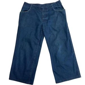 VTG LEVIS 3/4 LEG BAGGY SKATER JEANS DARK INDIGO SCREEN PRINTED PATCH 34’W 25’L - Picture 1 of 9