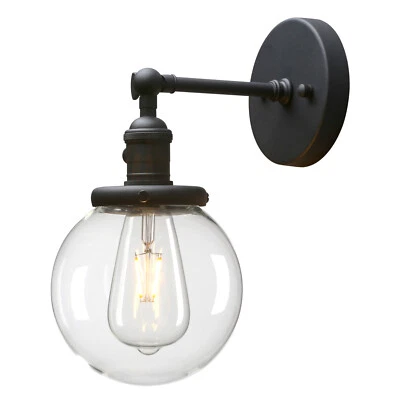 5.9" Glass Globe Vintage Industrial Wall Lamp Sconce Loft Rustic Light Fixture - Image 1 of 4