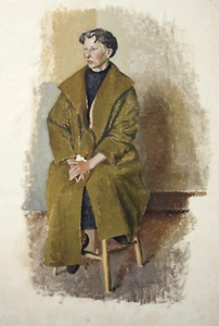 Margaret Hawkes (20. Jahrhundert) Feines Ölgemälde. Sitzende Frau ca. Mitte 20. Jh. - Bild 1 von 6