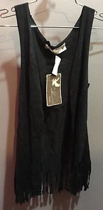$46 Nuevo con etiquetas Chaleco Vintage Marca Havana Gamuza Sensación Lisa Negro Flecos - Imagen 1 de 3