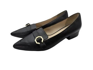 Cole Haan Women Sz 9 Black Leather Loafers Leela Gold Buckle Minimalist Business - Picture 1 of 14