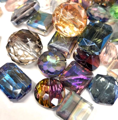 100PCS Large 14-20mm Faceted Mixed Color Crystal Quartz Flat Loose Focal Beads - Image 1 of 3