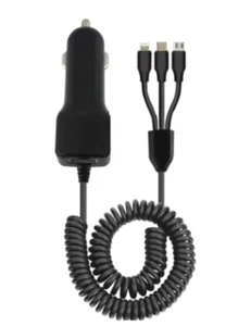 Caricabatteria da auto veloce 12V con cavo di ricarica USB sdoppiatore 3 in 1 - Foto 1 di 3