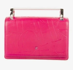 CH CAROLINA HERRERA PINK LOGO CLUTCH HANDBAG - Picture 1 of 12
