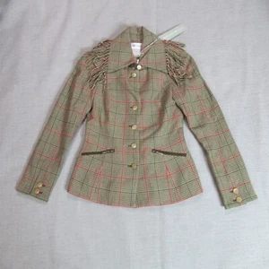 Vintage WORTH Jacke Damen Größe 0 braun Lama Fransen kariert 100 % Wolle Blazer neu mit Etikett - Bild 1 von 12