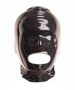 Black Latex Rubber Hood Mask No Eyes Zipper Back Full Face Mask Size Medium - Picture 1 of 4