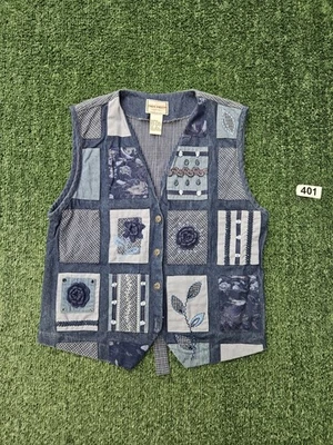 Chaleco vaquero Napa Valley VINTAGE para mujer pequeño pequeño botón delantero lazo trasero  Foto 1 de 4