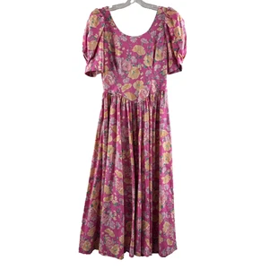 Vintage 80er 80s LAURA ASHLEY Floral Cotton Puffärmel Midi Tee Kleid 8 LESEN! - Bild 1 von 9
