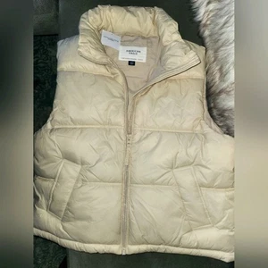 Neu mit Etikett American Eagle gefütterte Damenweste cremefarben Essential durchgehender Reißverschluss Größe Large - Bild 1 von 5