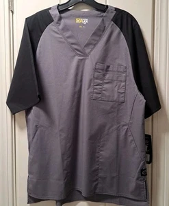 Wonder Flex Premium Stretch Mens XS Pewter Black Short Sleeve V-Neck Scrub Top - Picture 1 of 10