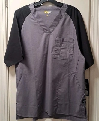 Wonder Flex Premium Stretch Mens XS Pewter Black Short Sleeve V-Neck Scrub Top - Image 1 of 4
