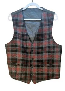 Hombres 44L Chaleco Rojo Cuadros Tartán Lana Vestido Chaleco Academia Rockabilly Abuelo - Imagen 1 de 8