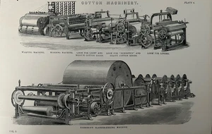Antique Print c1877 | Cotton Machinery | Slasher Sizing Loom & Winding Engraving - Picture 1 of 16