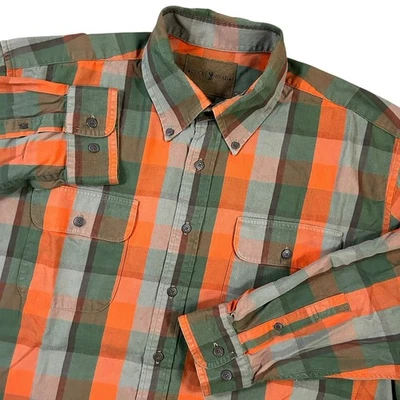 Camisa de expedición DUCK HEAD para hombre XL franela a cuadros naranja verde abotonada caza Foto 1 de 4