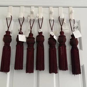 Vintage Bombay Burgundy Beaded Curtain Tiebacks – Tassels  7 pc Set New w/ Flaws - Picture 1 of 10