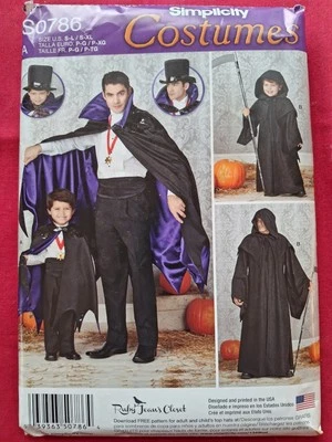 Simplicity 1349 Halloween Costumes VAMPIRE & GRIM REAPER Adult S-XL & Child S-L - Image 1 of 2