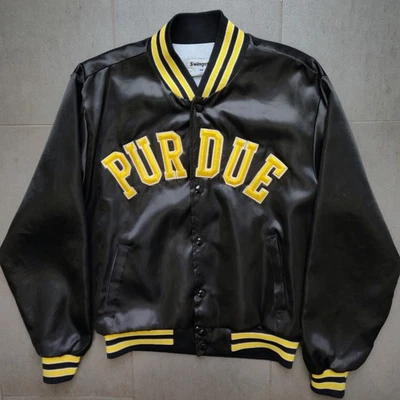Jaqueta Bombardeiro Masculina Vintage Anos 80 Swingster Purdue Cetim Colegial Varsity M EUA - Imagem 1 de 4
