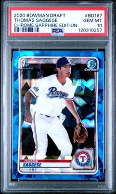 2020 Bowman Draft Chrome Sapphire Thomas Saggese BASE RC PSA 10 TEXAS RANGERS - Image 1 of 2